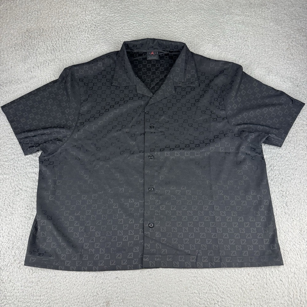 Jordan Monogram Camp Collar Button Up Shirt Black Size Xl